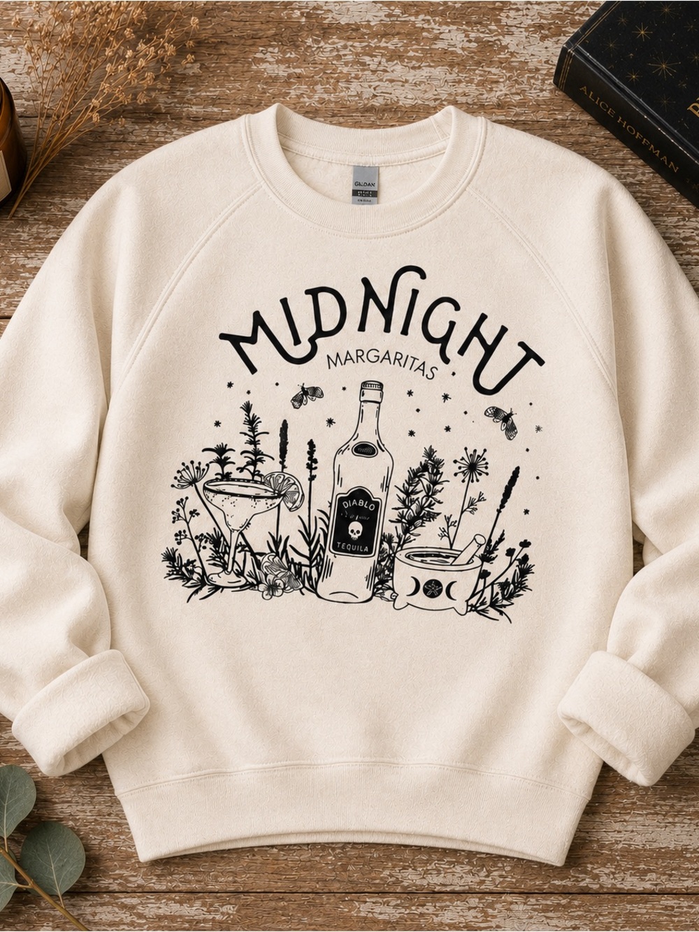 Midnight Margaritas Crewneck Sweatshirt Fall Halloween Hanes S-3XL